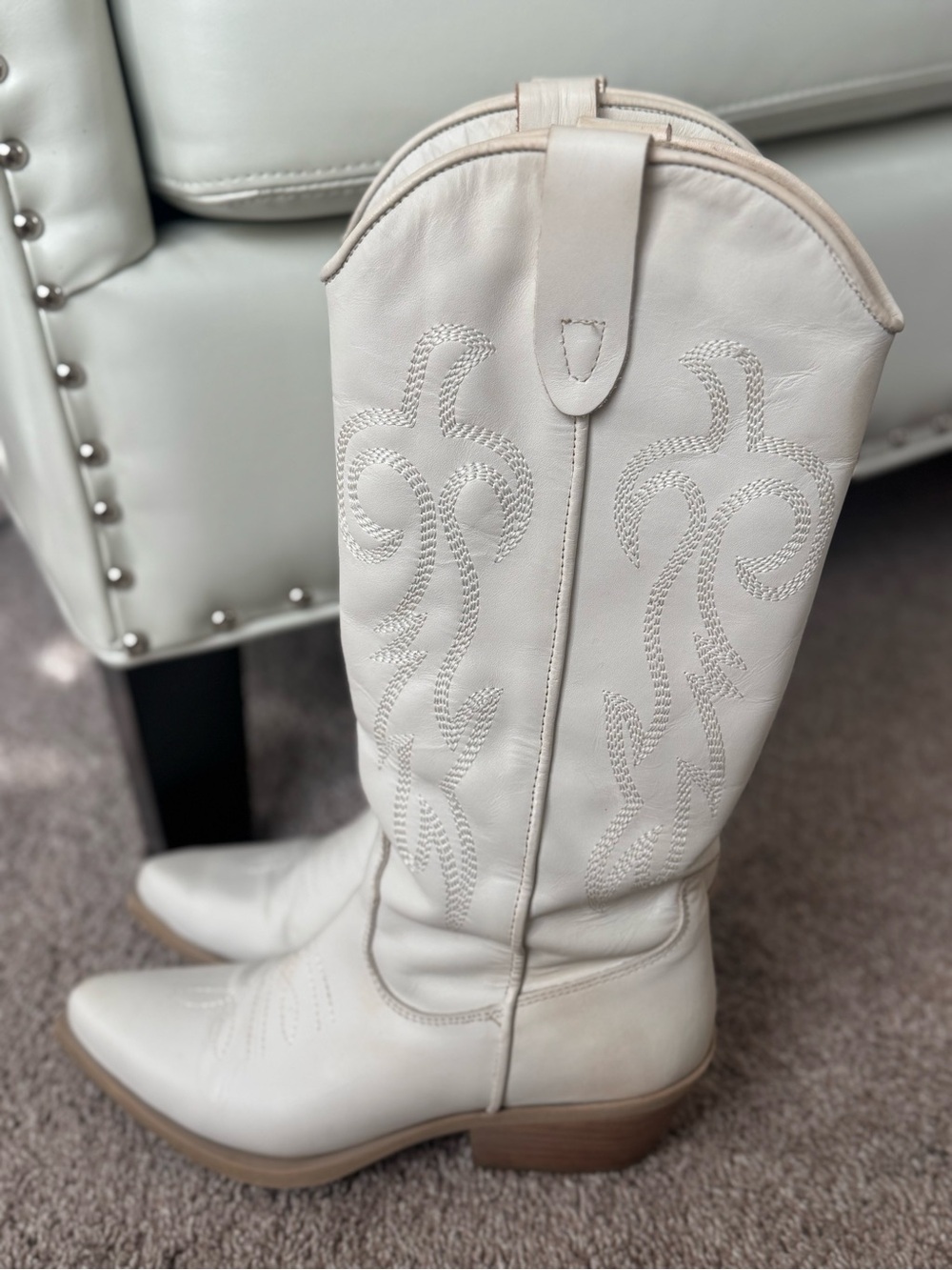Steve Madden Cream Western Knee-High Leather Boots